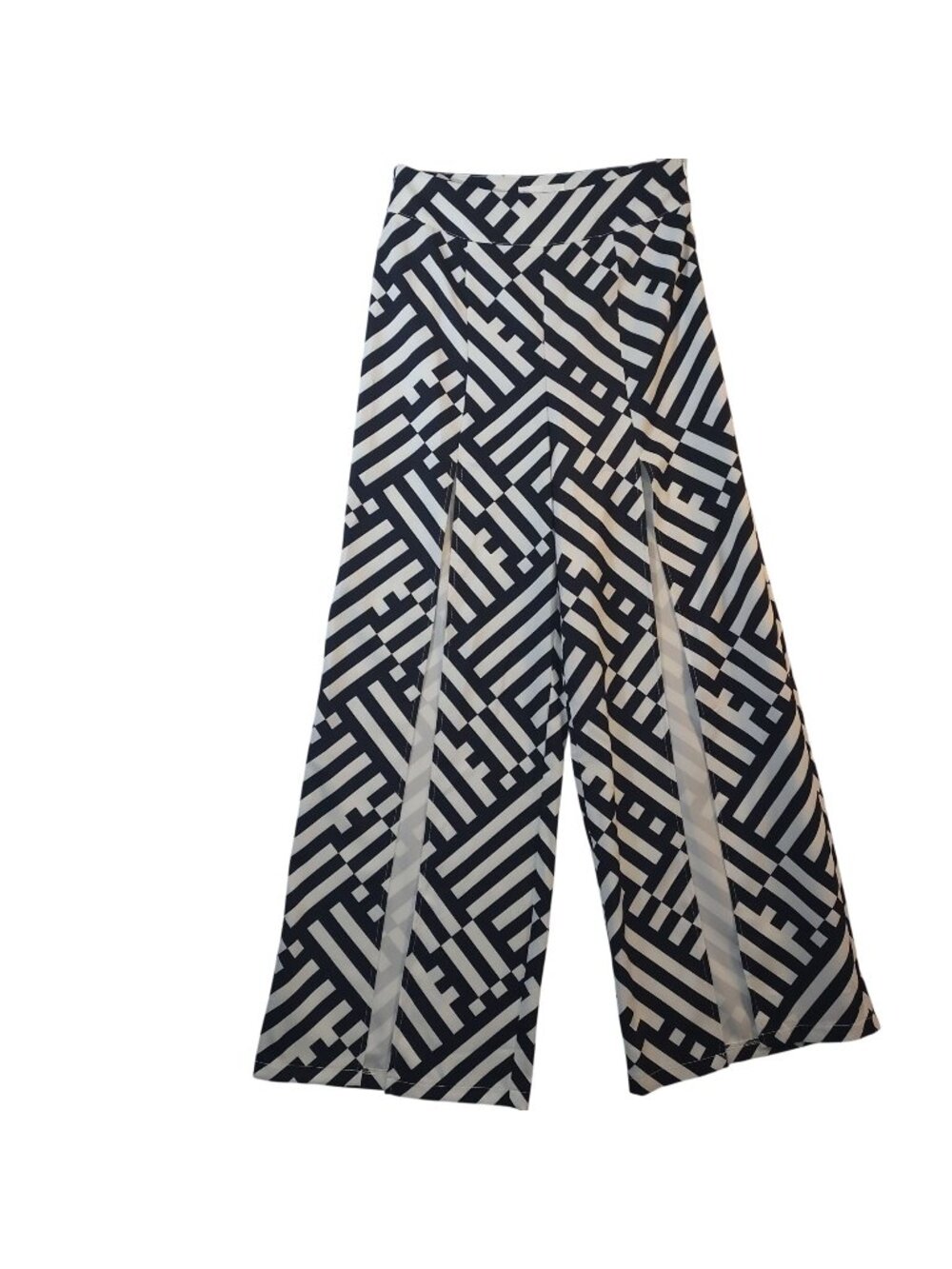 LAtiste Womens Black/White Geometric Wide-Leg Pants Polyester Blend-Size: Small